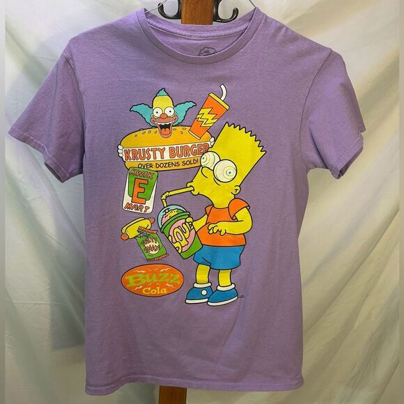 Simpsons Purple Graphic T-Shirt Streetwear Bart Krusty Burger Women's Sz Medium - Picture 1 of 8